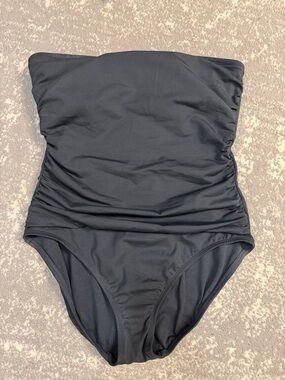 Time and Tru Black Strapless Ruched One-Piece Swimsuit